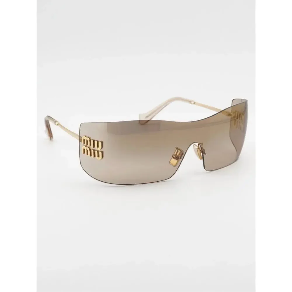 New Miu Miu MUB53S 5AK20P Gold-Tone Brown Gradient Shield Sunglasses Authentic